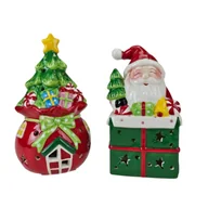 Ozdoby bożonarodzeniowe - Figurka ceramiczna LED choinka / Święty Mikołaj 10,5 x 10,3 x 18,5 cm - miniaturka - grafika 1