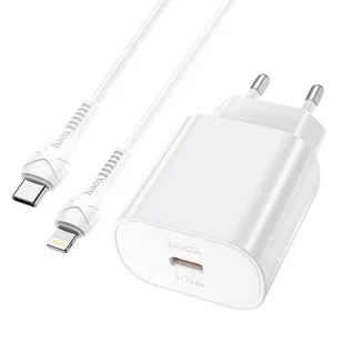 Hoco Ładowarka sieciowa USB-C Power Delivery PD 25W QC3.0 z kablem do Lightning 8-pin Jetta N22 biała - Ładowarki do telefonów - miniaturka - grafika 1