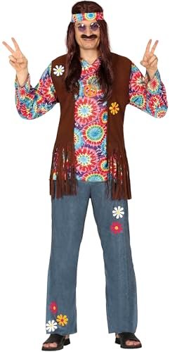 FIESTAS GUIRCA Męski kostium hipisowski krawat dye - Garnitur męski z lat 70. XX wieku - Kostium Hippy z lat 60. męski, rozmiar XXL