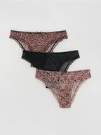 Majtki damskie - Reserved - Siateczkowe majtki figi 3 pack - brązowy - miniaturka - grafika 1