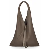 Torebki damskie - Włoska Torebka Skórzana Shopper Bag z Małą Kosmetyczką 5820S Ziemista - miniaturka - grafika 1