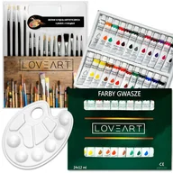 Przybory szkolne - ZESTAW MALARSKI farby Gwasze Loveart 24x12 ml, 15 pędzli, paletka 40el. - miniaturka - grafika 1