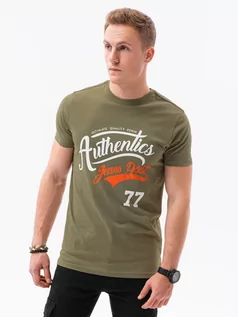 Koszulki męskie - T-shirt męski z nadrukiem - oliwkowy V-22D S1434 - grafika 1