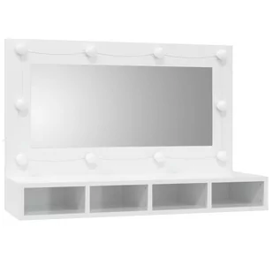 Lumarko Szafka z lustrem i LED, biała z połyskiem, 90x31,5x62 cm - Toaletki - miniaturka - grafika 4