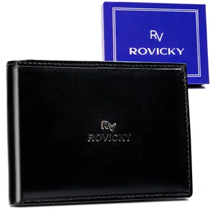 Pojemny portfel męski ze skóry naturalnej ochrona kart RFID Rovicky, czarny - Portfele - miniaturka - grafika 1
