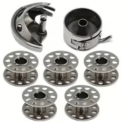 Pasmanteria - TEMU Zestaw Akcesoriów do Maszyn Do Szycia 7 szt.: Wytrzymałe Metalowe Szpulki, Haczyk i Pojemnik na Szpulkę - Kompatybilny z ADLER, Brother, , - miniaturka - grafika 1