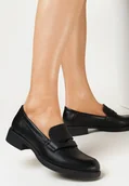 Mokasyny damskie - Czarne Mokasyny na Płaskim Obcasie z Imitacji Skóry Dunala - miniaturka - grafika 1