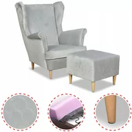 Fotele - Fotel uszak Angelo z podnóżkiem pikowany jas.szary - miniaturka - grafika 1