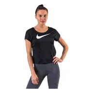 Koszulki i topy damskie - Nike damski top z krótkim rękawem Swoosh Run czarny/biały XL - miniaturka - grafika 1