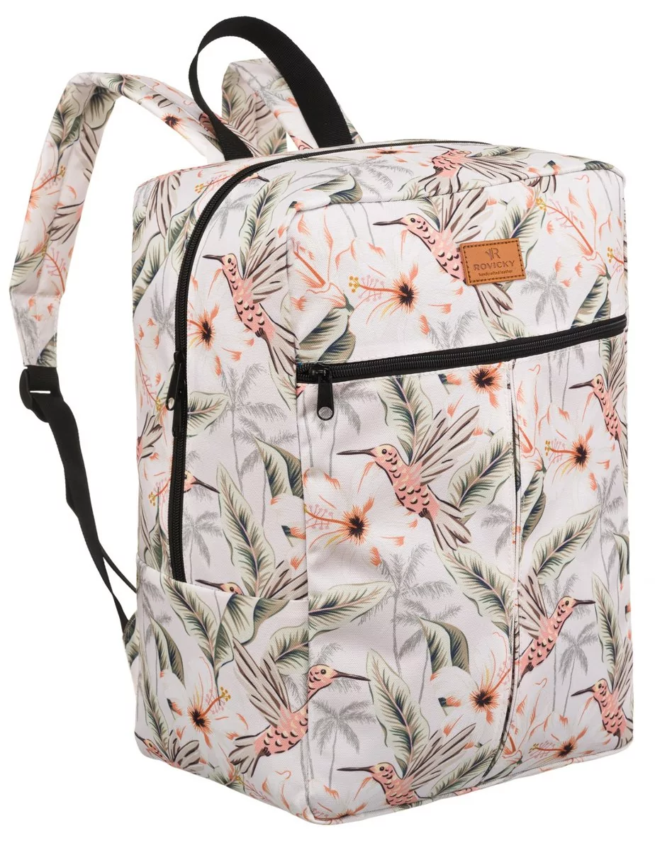 Duży damski plecak podróżny, bagaż podręczny Ryanair/WizzAir z roślinnym wzorem Rovicky, różnokolorowy