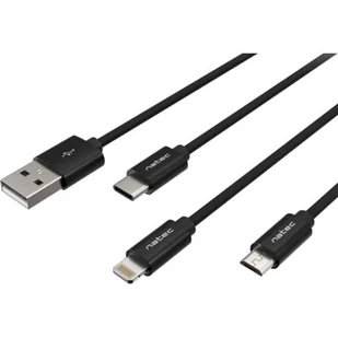 Natec Kabel Extreme Media micro USB + Lightning + USB-C combo 1m czarny NKA-1202 - Huby USB - miniaturka - grafika 1