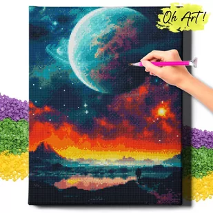 DIAMOND PAINTING 5D z RAMĄ Księżyc Haft Diamentowy Duży Wielka planeta Mozaika 40x50 cm - Zabawki kreatywne - miniaturka - grafika 1