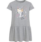 Sukienki i spódniczki dla dziewczynek - Sukienka z krótki rękawem dla dziewczynki, z kotem, szara, 9-13 lat - miniaturka - grafika 1