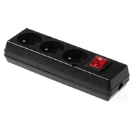 Listwy zasilające - Gniazdo przedłużacza przenośne potrójne z uziemieniem z wyłącznikiem 3x2p+Z 16A 250V, rozbieralne, GN-370WS CZARNY; T-11017, PLASTROL - miniaturka - grafika 1