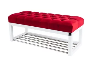 Ławka na buty 150cm EMRAWOOD drewno lite kolor biały siedzisko pikowane kolor czerwony - Ławki do przedpokoju Ławka na buty 150cm EMRAWOOD drewno lite kolor biały siedzisko pikowane kolor czerwony - Ławki do przedpokoju - miniaturka - grafika 1