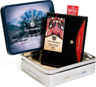 Peterson Czarny, pionowy portfel męski ze skóry naturalnej Peterson NoSize - Portfele - miniaturka - grafika 1