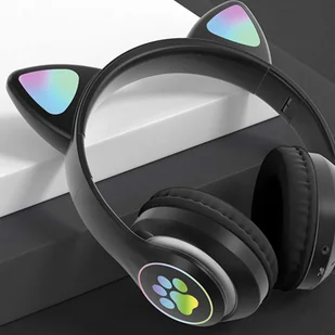 Alogy Słuchawki bezprzewodowe nauszne LED RGB Bluetooth 5.0 FM MP3 radio Kocie uszy świecące Czarne - Słuchawki - miniaturka - grafika 8