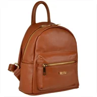 Plecaki - VEZZE Plecak damski camel brąz ze skóry naturalnej z zamkiem - miniaturka - grafika 1