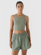 Koszulki sportowe damskie - Damski crop top treningowy 4F x Anna Lewandowska 4FALSAW24TFSLF513 - zielony - 4F x AL - miniaturka - grafika 1