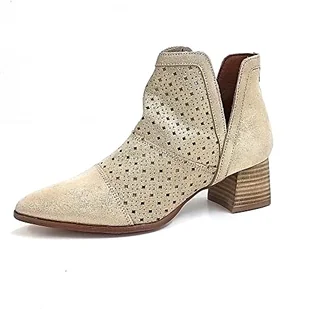 POPA Botki na obcasie z metalizowanej skóry - BT14901, Beżowy, 37 EU - Botki damskie - miniaturka - grafika 1