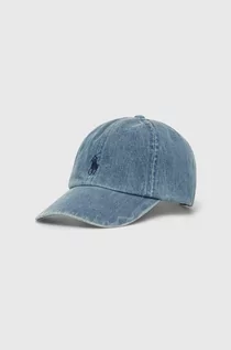 Czapki męskie - Polo Ralph Lauren czapka z daszkiem jeansowa kolor niebieski gładka - grafika 1