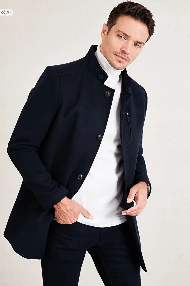 ELEGANCKI PŁASZCZ MĘSKI GŁADKI W STYLU MINIMALISTYCZNYM S 5IA