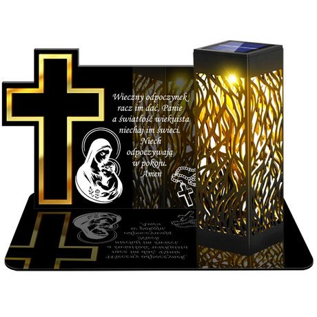 ZNICZ SOLARNY LED WIECZNY PODSTAWKA NA CMENTARZ GRÓB lampka Krzyż 3D