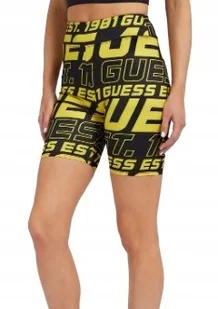 GUESS KRÓTKIE SPORTOWE SPODENKI Z NADRUKIEM LOGO ŻÓŁTE Z CZARNYM S GXA - Spodenki damskie - miniaturka - grafika 1