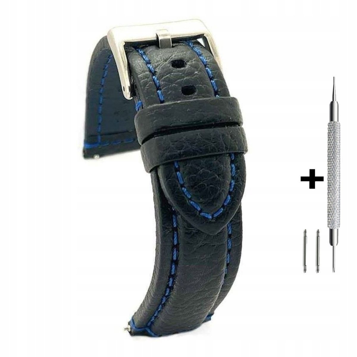 Czarny pasek 22 mm skórzany DILOY 394.22.52 + dwa teleskopy i narzędzie