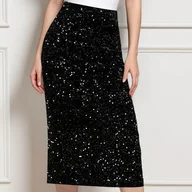 Spódnice - TEMU Błyszcząca Spódnica z Cekinami - Elegancka Mieniąca się /Rozkloszowana/Z Pionowym Rozcięciem, Lśniaca Suknia na Wesele lub Imprezowe Wyjście, - miniaturka - grafika 1