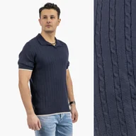 Koszulki męskie - Koszulka Męska Polo Z Kołnierzykiem Dzianinowa Elegancka XXL Granatowy - miniaturka - grafika 1