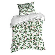 Pościel - Eurofirany Pościel świąteczna 140x200 Tori biała zielona liście Św 23 - miniaturka - grafika 1