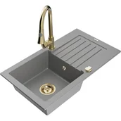 Zlewozmywaki z baterią - Mexen Pablo zlewozmywak granitowy 1-komorowy z ociekaczem i baterią kuchenną Elia, szary - miniaturka - grafika 1