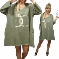 Bluzki damskie - Tunika sukienka WAWA złoto modny wzór luksusowa blask kieszenie 50 52 5xl - miniaturka - grafika 1