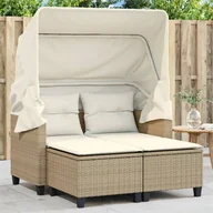 Sofy ogrodowe - 2-osobowa sofa ogrodowa z zadaszeniem i stołkami, beżowa, rattan PE Lumarko! - miniaturka - grafika 1