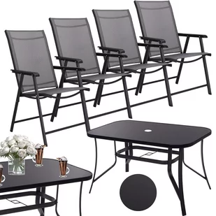 Zestaw mebli ogrodowych stół ze szkłem hartowanym, 4 krzesła komplet na taras szaro-czarny - Meble ogrodowe - miniaturka - grafika 1
