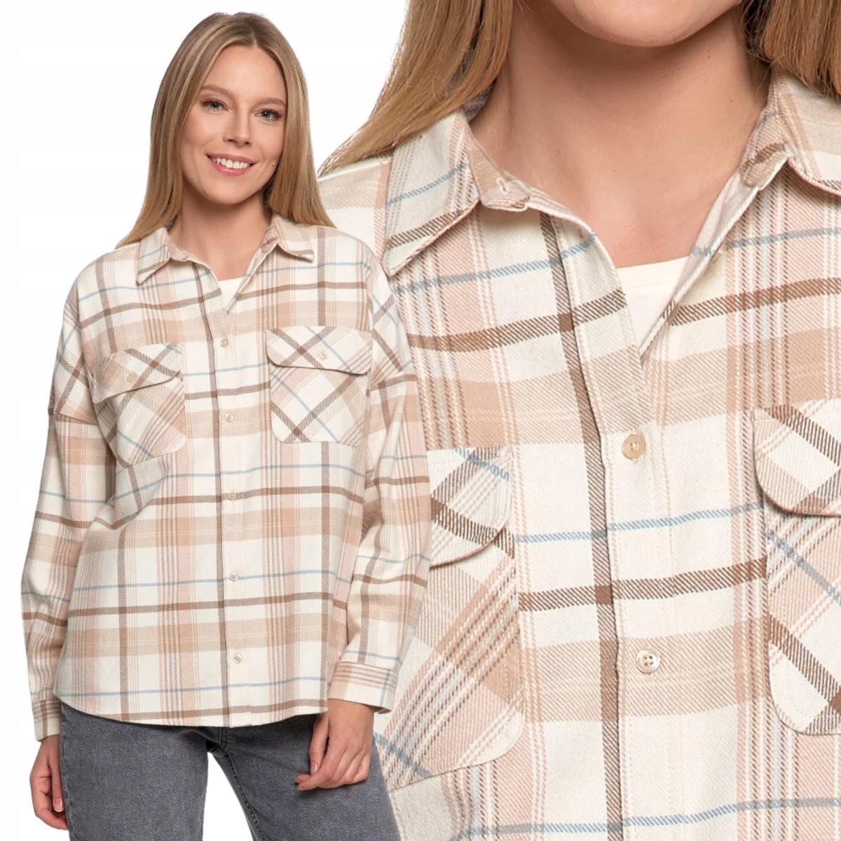 KOSZULA DAMSKA FLANELOWA KRATKA BAWEŁNIANA WYGODNA CIEPŁA MORAJ L/XL PATT 1