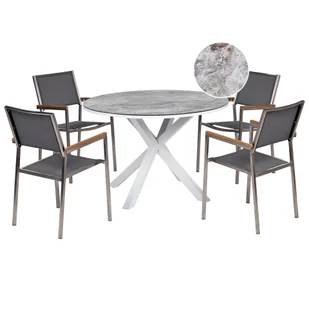 BELIANI Zestaw ogrodowy stół okrągły i 4 krzesła biało-szary aluminium stal nierdzewna blat ze szkła ceramicznego z efektem marmuru meble ogrodowe nowoczesny - Meble ogrodowe - miniaturka - grafika 1