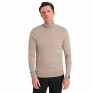 Swetry męskie - Męski beżowy klasyczny golf z wiskozą elegancki Ombre OM-SWTN-0101 V5 XL - miniaturka - grafika 1