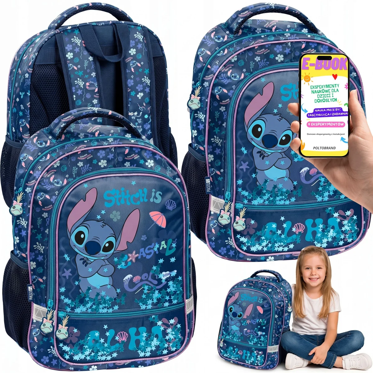 Plecak Szkolny Stitch Coastal Cool Dwukomorowy dla Dziewczynki A4 + E-BOOK