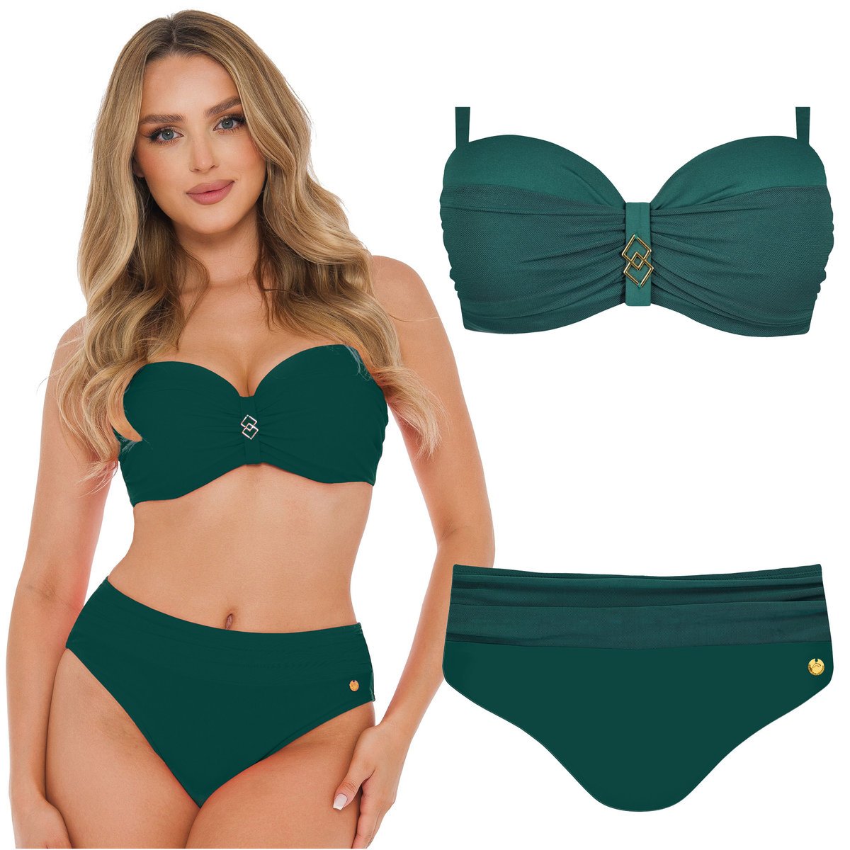 Strój kąpielowy dwuczęściowy push-up SELF 730 Alcudia 1 zielony 46D/3XL 90D