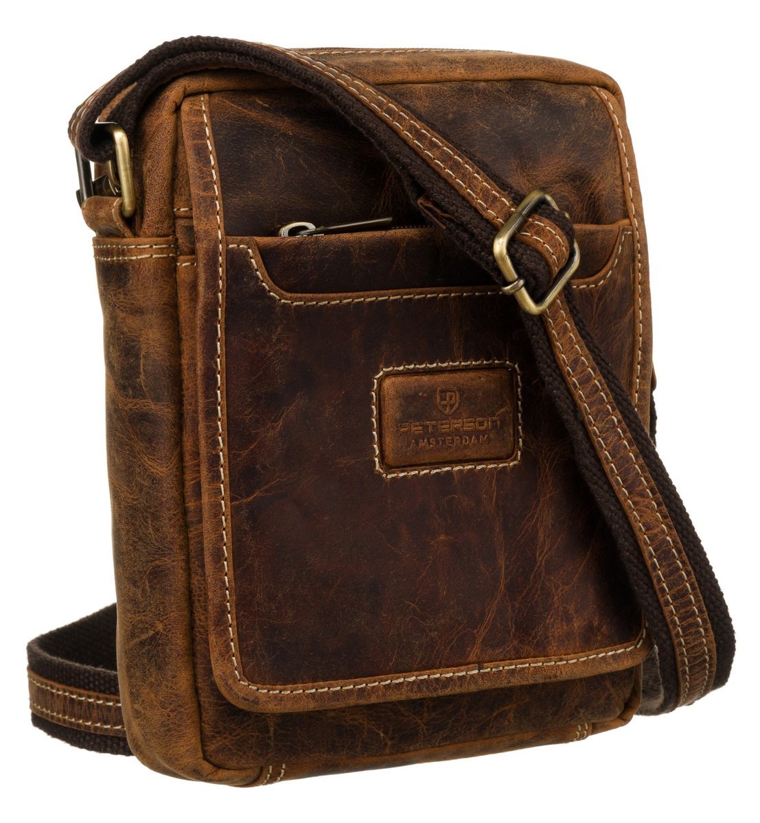 Torbka męska listonoszka PETERSON skóra naturalna nubuk mała miejska na ramię saszetka kieszonki na drobiazgi telefon dokumenty elegancka vintage br..