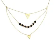 Łańcuszki - ZŁOTY NASZYJNIK 585 POTRÓJNY ŁAŃCUSZEK TRÓJKĄCIK KAMIENIE - miniaturka - grafika 1