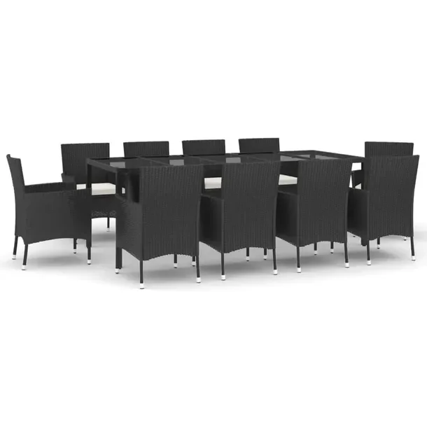 Zestaw mebli ogrodowych 250 x 100 x 75 cm, czarny, polirattan, stal, szkło