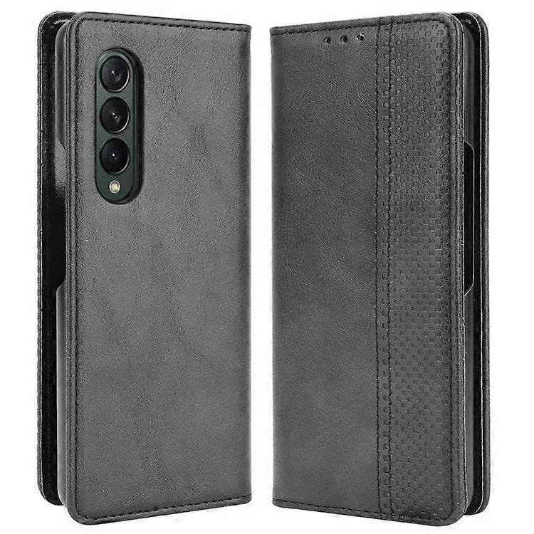 Kompatybilny z Samsung Galaxy Z Fold4 5G Odporny na wstrząsy retro tekstura Telefon z klapką Skórzane etui Portfel Stojak Magnetyczne automatyczne ...