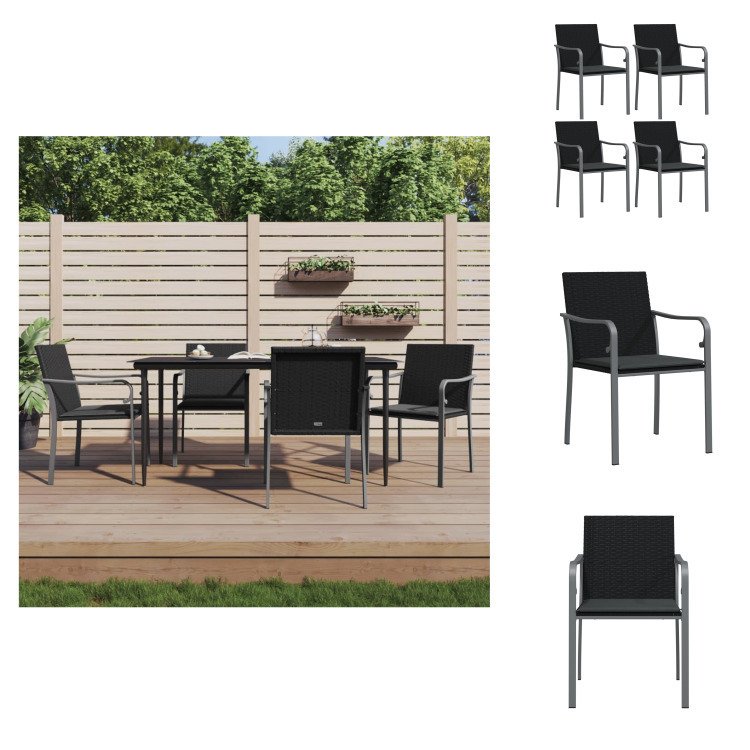 vidaXL Krzesła ogrodowe z poduszkami 4 szt. czarny 56x59x84 cm polirattan - Krzesła ogrodowe