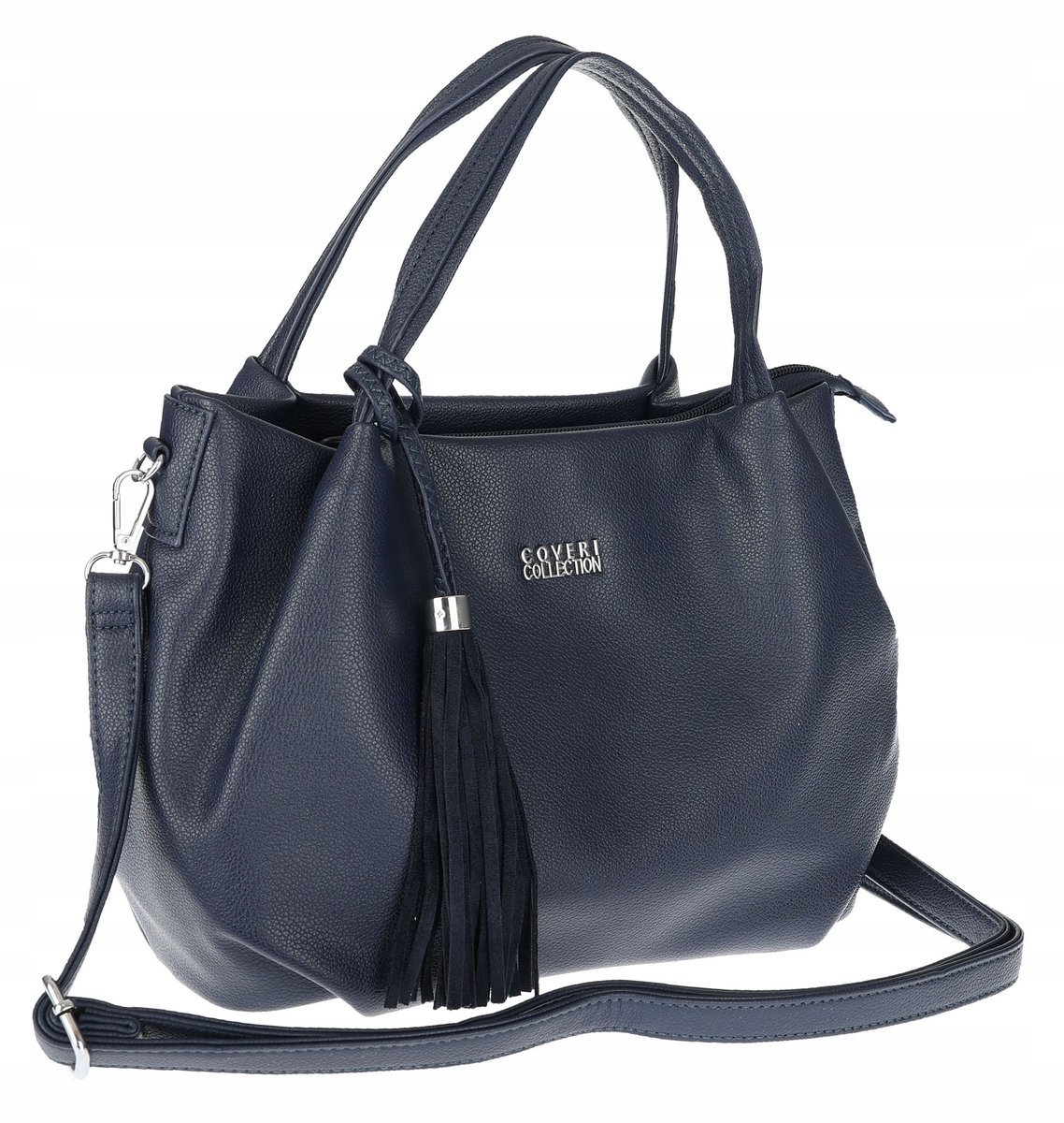 Torebka damska z eko skóry shopper z frędzlami pasek CC50964 Granatowa