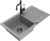 Zlewozmywaki z baterią - Mexen Pablo zlewozmywak granitowy 1-komorowy z ociekaczem i baterią kuchenną Carla, szary - 6510-71-670700-70-B - miniaturka - grafika 1