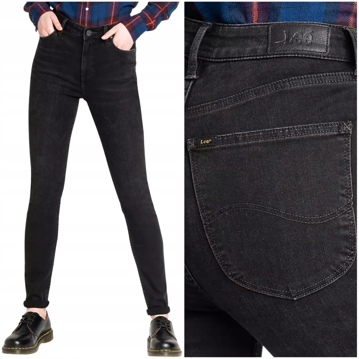 Lee Ivy Black Jansen wysokie czarne damskie spodnie jeansowe rurki W26 L29