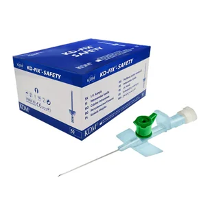 Wenflon bezpieczny zielony 18G 1,3mm x 45mm kaniula dożylna z samozamykającym się korkiem KD-Fix Safety 50szt - Meble i wyposażenie gabinetów medycznych - miniaturka - grafika 1